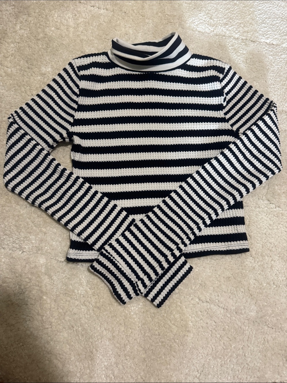 aerie Black and White Striped Turtleneck Sweater